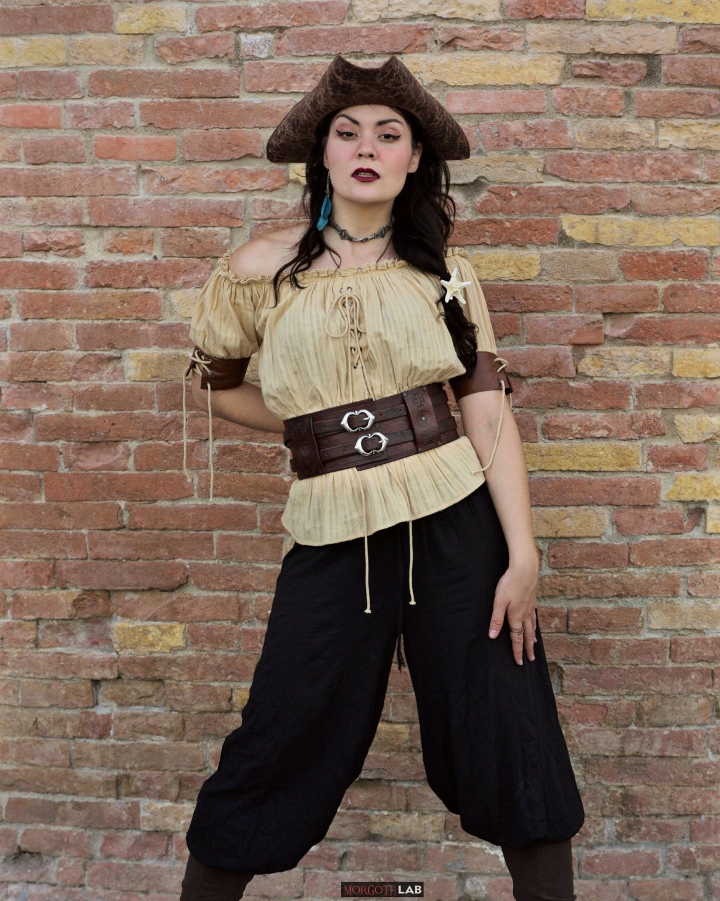 Double buckle belt with Celtic-inspired designs. Handcrafted from durable leather for LARP, Renfaires, or your next costume