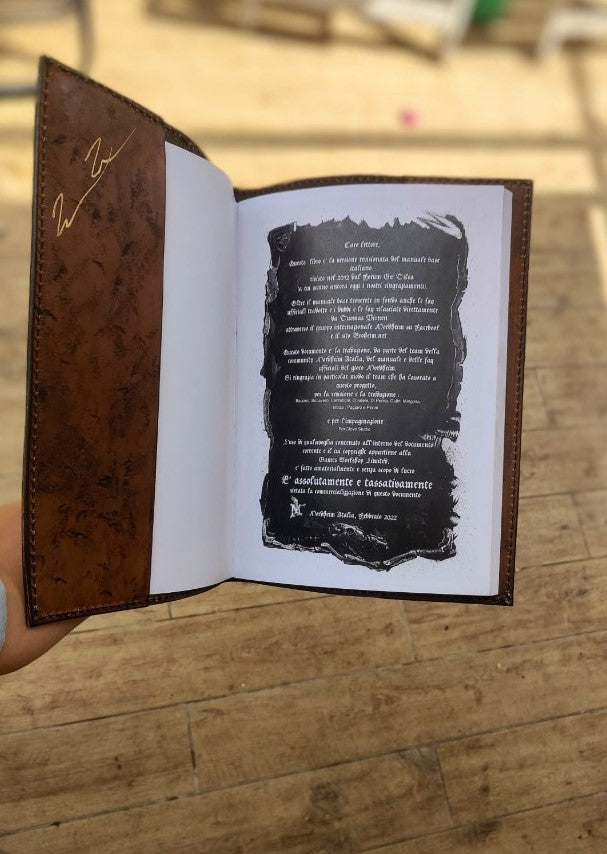 Durable handcrafted leather cover designed for RPG books, including Dungeons & Dragons and Warhammer