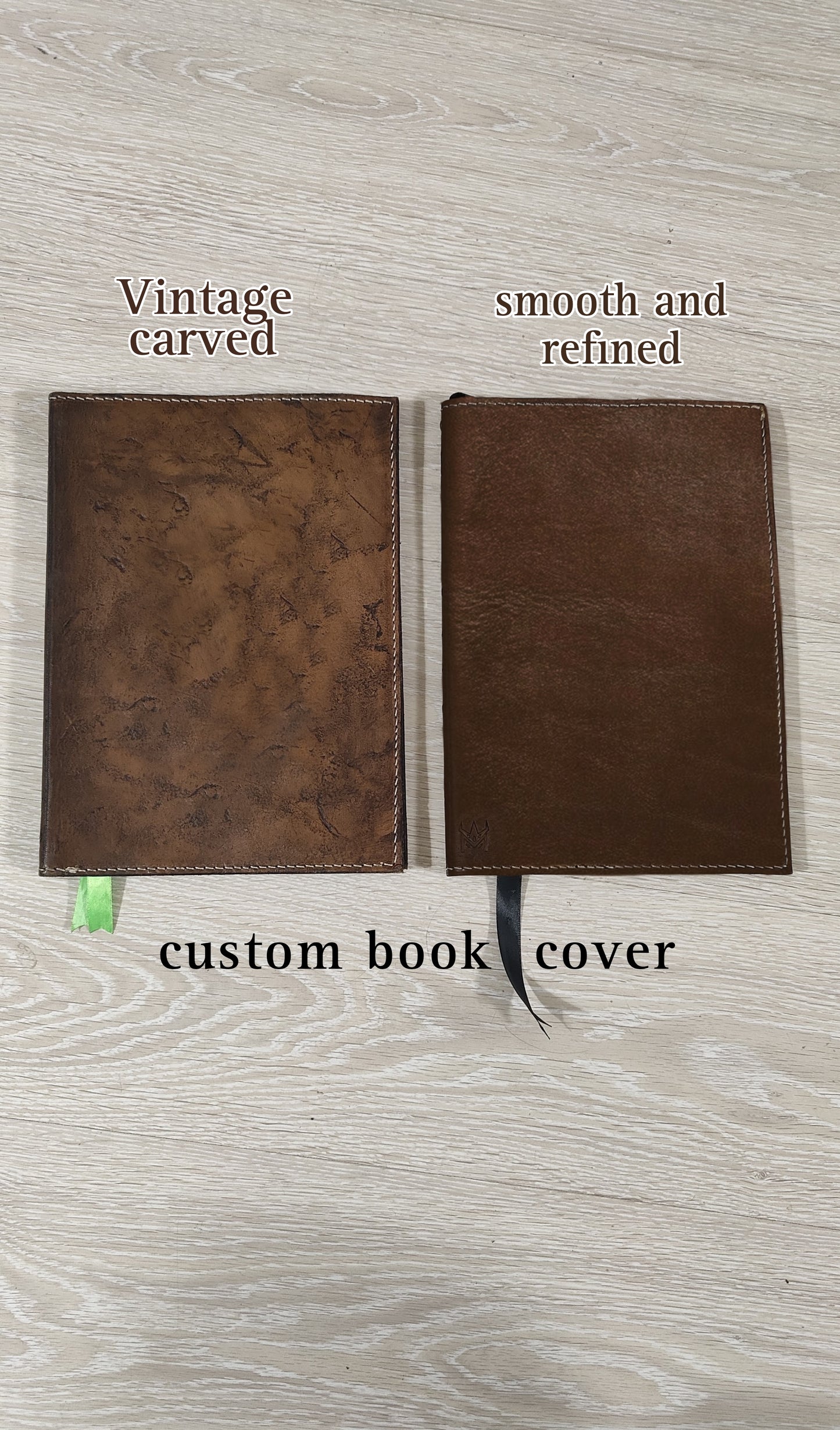Elegant smooth leather book cover with a refined, high-quality finish for novels and manuals.