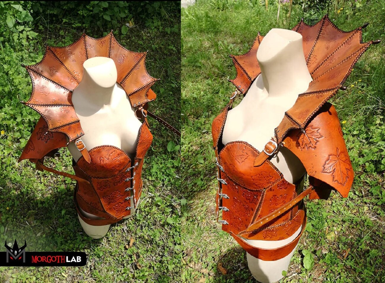 Battle-ready female warrior armor – made from genuine vegetable-tanned leather for cosplay, larp, renfaires and reenactments