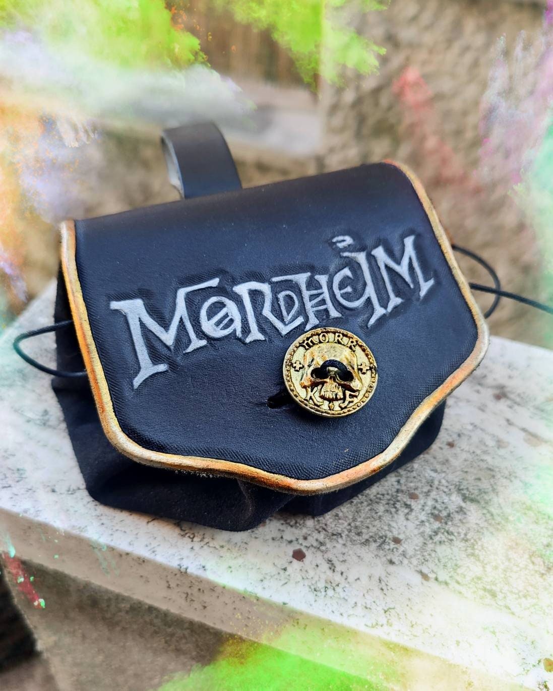 Coin purse leather purse with skull decoration skeleton design for larp fashion pirate clutch bag - MorgothLab