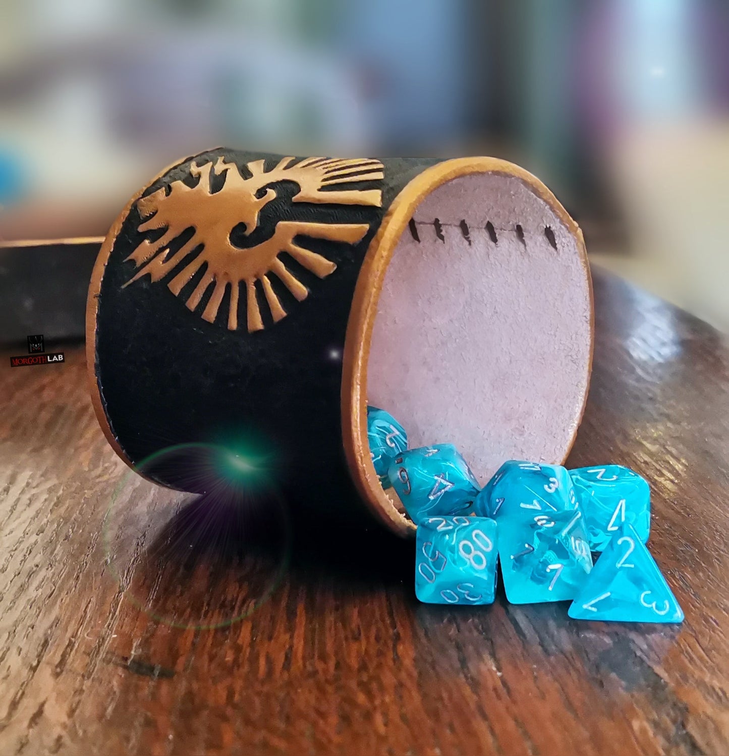 Table top games and D&D leather dice shaker, built for durability and style, enhancing every game night experience, custodes eagle themed
