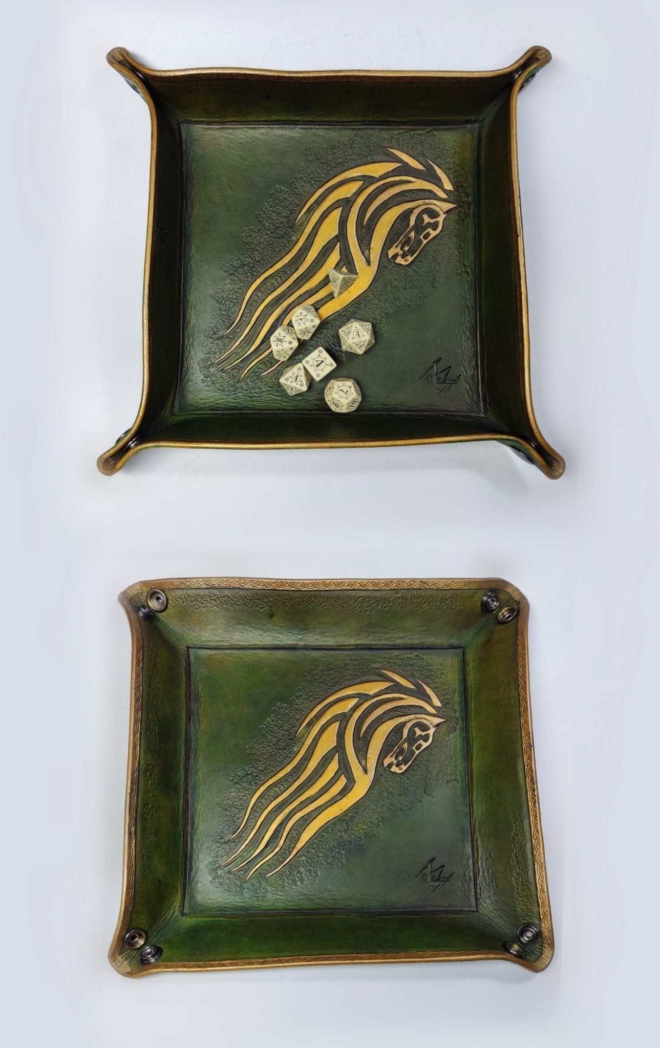Custom DICE TRAY + SHAKER - MorgothLab green horse design