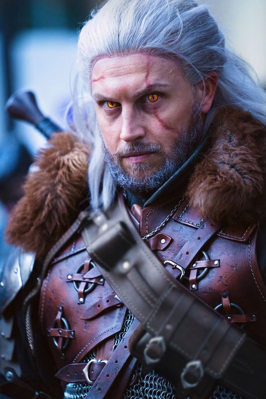 Premium Italian vegetable-tanned leather armor, shaped and dyed for an accurate Witcher Bear School chestplate.