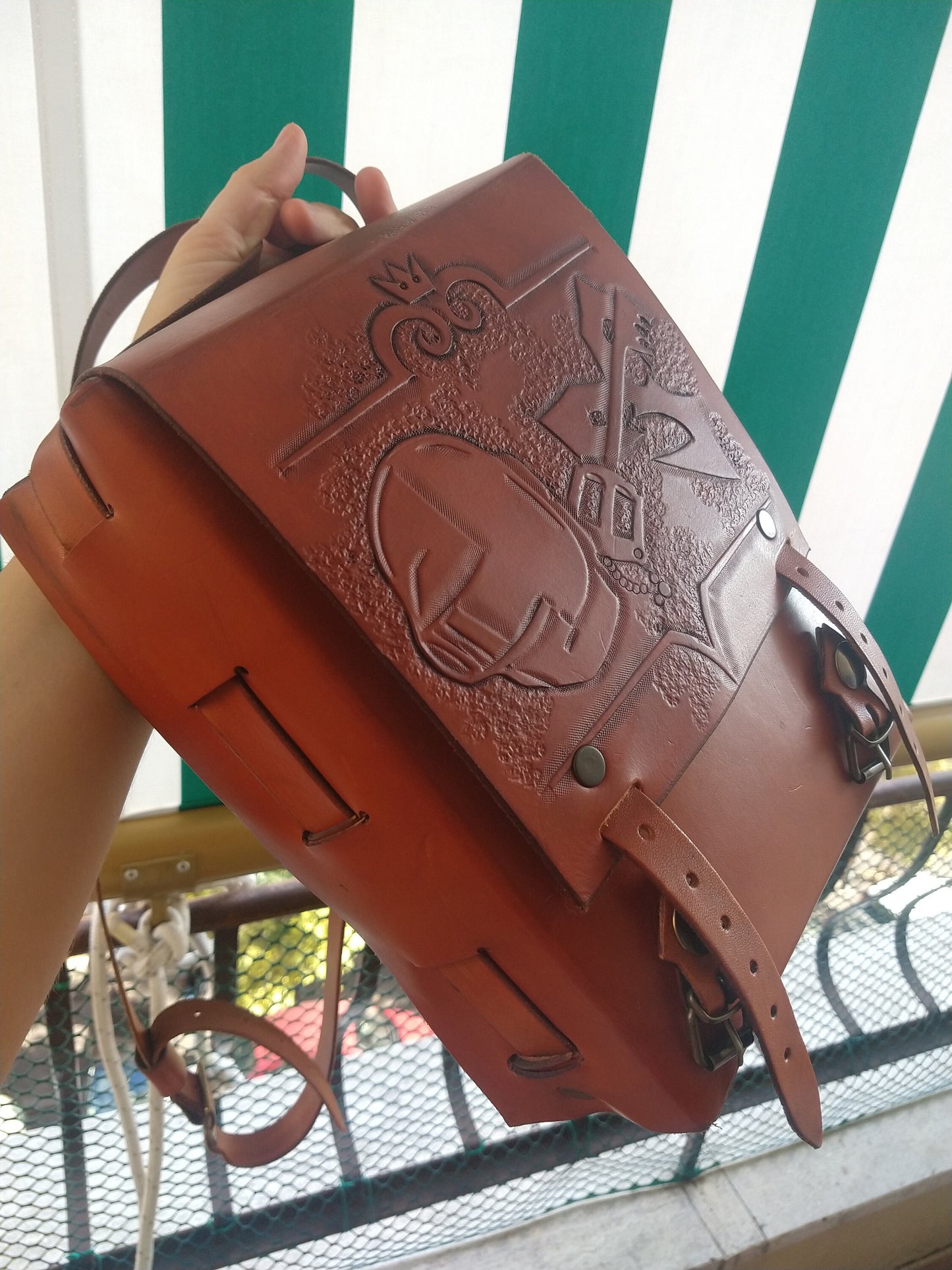 A dark brown leather bag inspired by Geralt’s satchel in The Witcher, made with premium Italian leather and customizable engraving options.