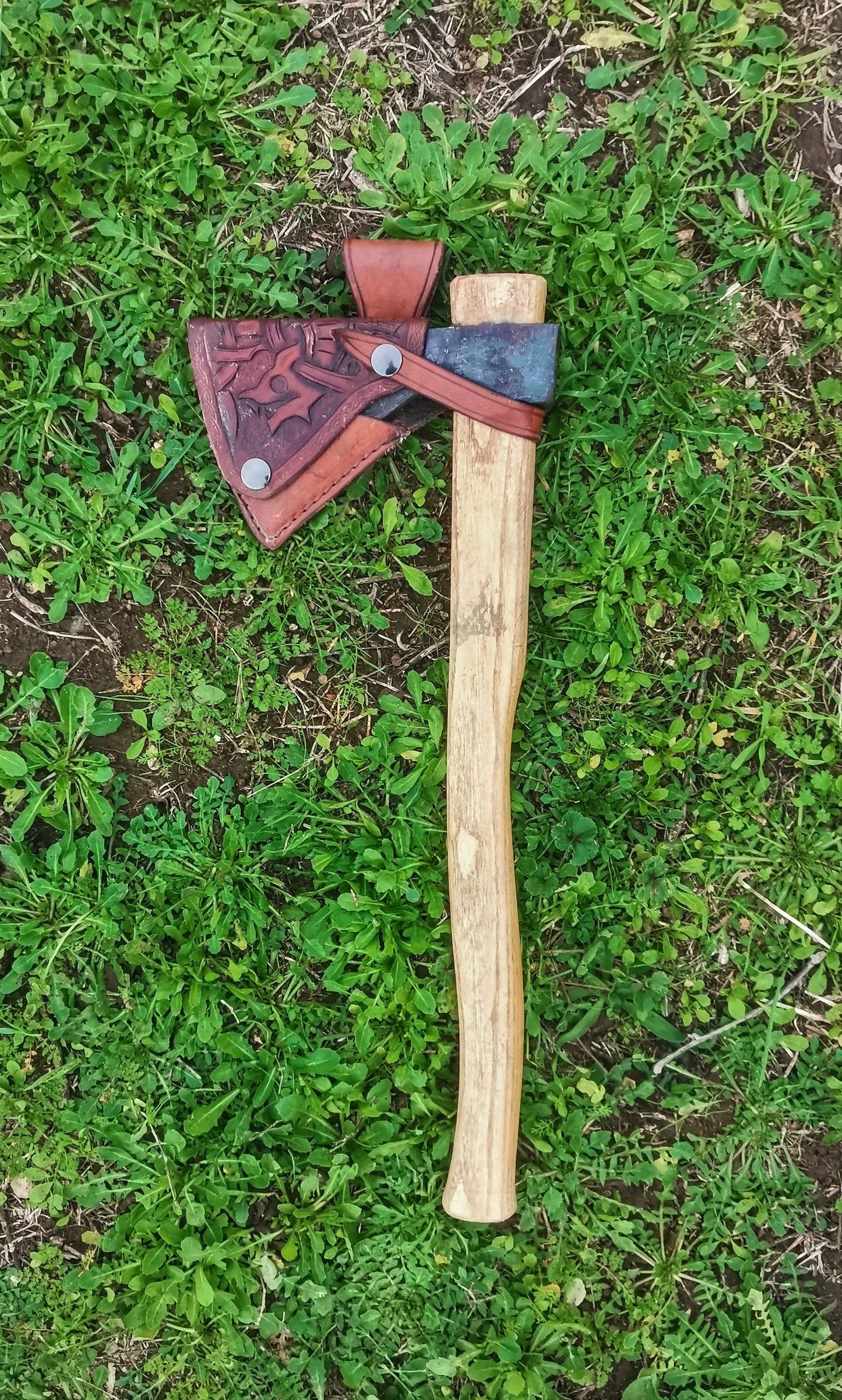 Leather Axe engraved COVER sheath handmade high quality bushcraft accessory / ax head thick protection