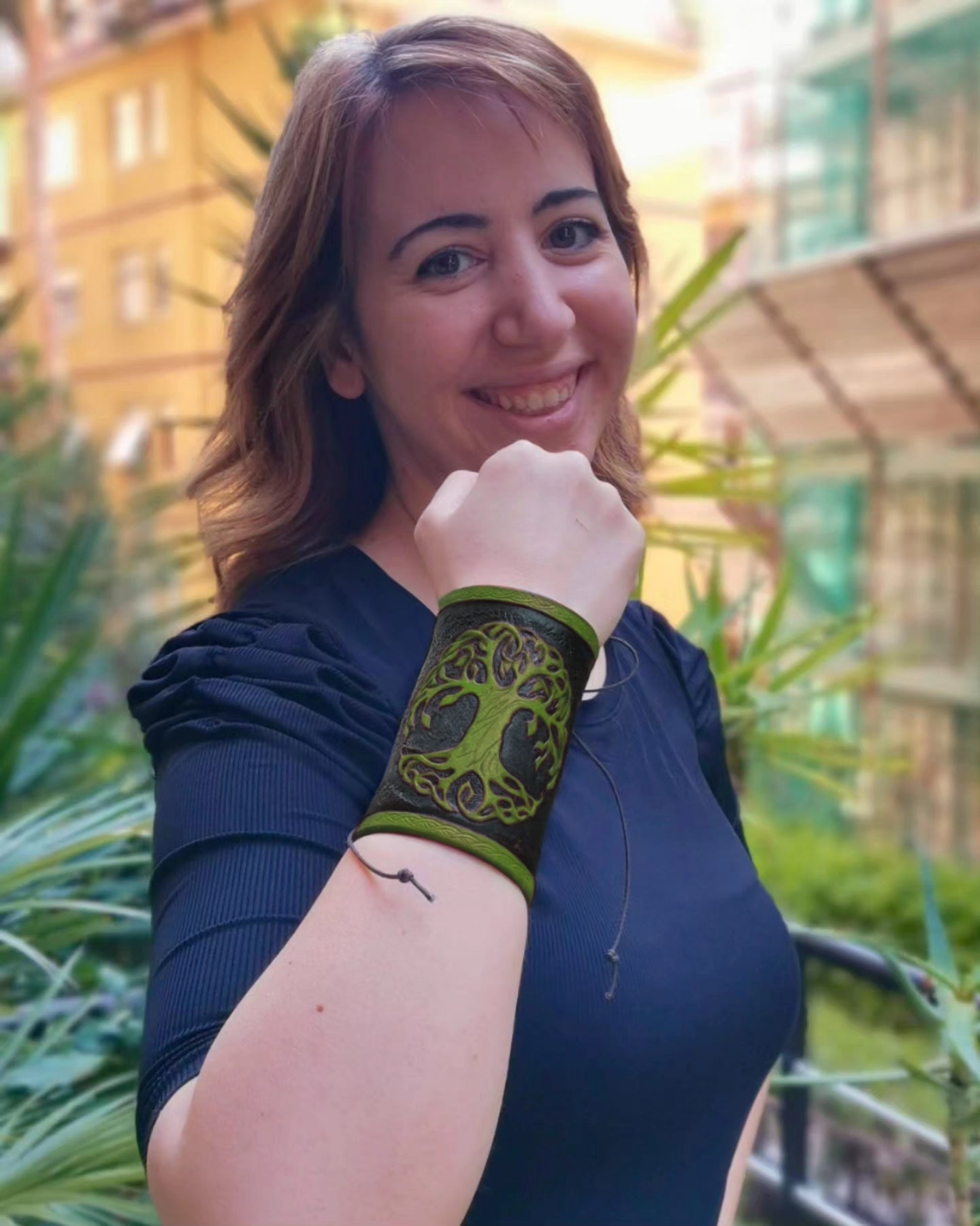 A stunning handmade Celtic leather armlet, inspired by Viking and fantasy aesthetics, perfect for reenactment or everyday wear.