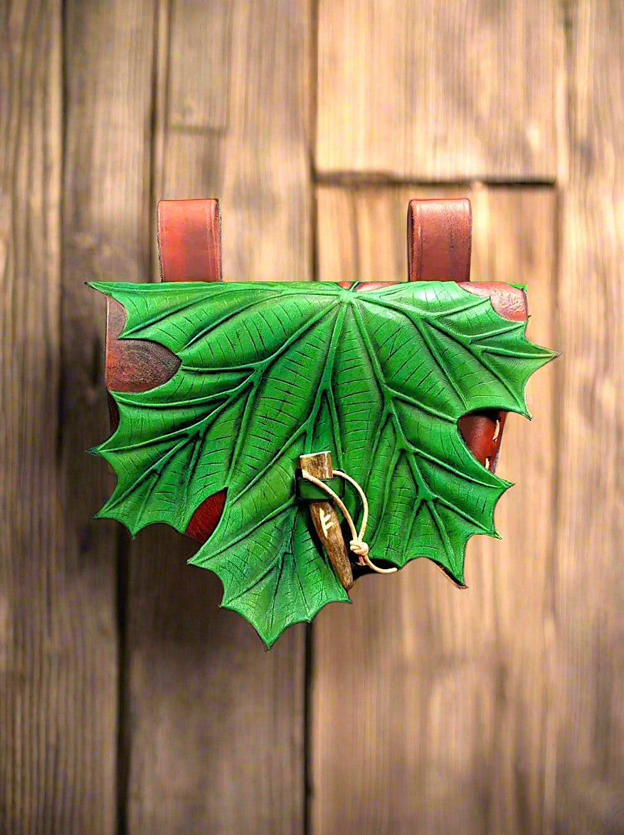 Bag with autumn green maple leaf beltbag by morgothlab, perfect for larp and renfaires for nature boho lovers