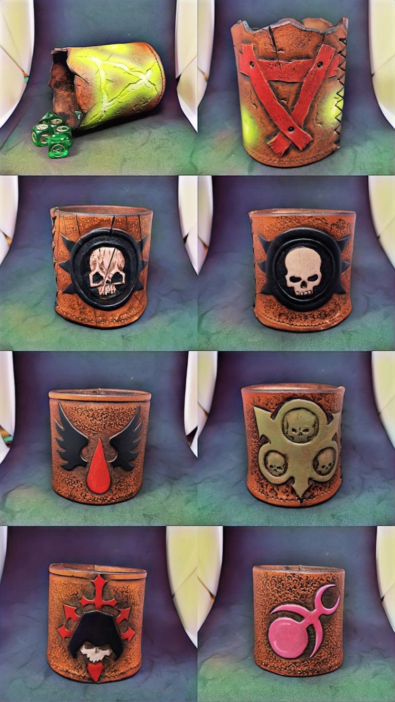 Handcrafted leather dice shaker, fully customizable with engraved symbols for tabletop RPG sessions