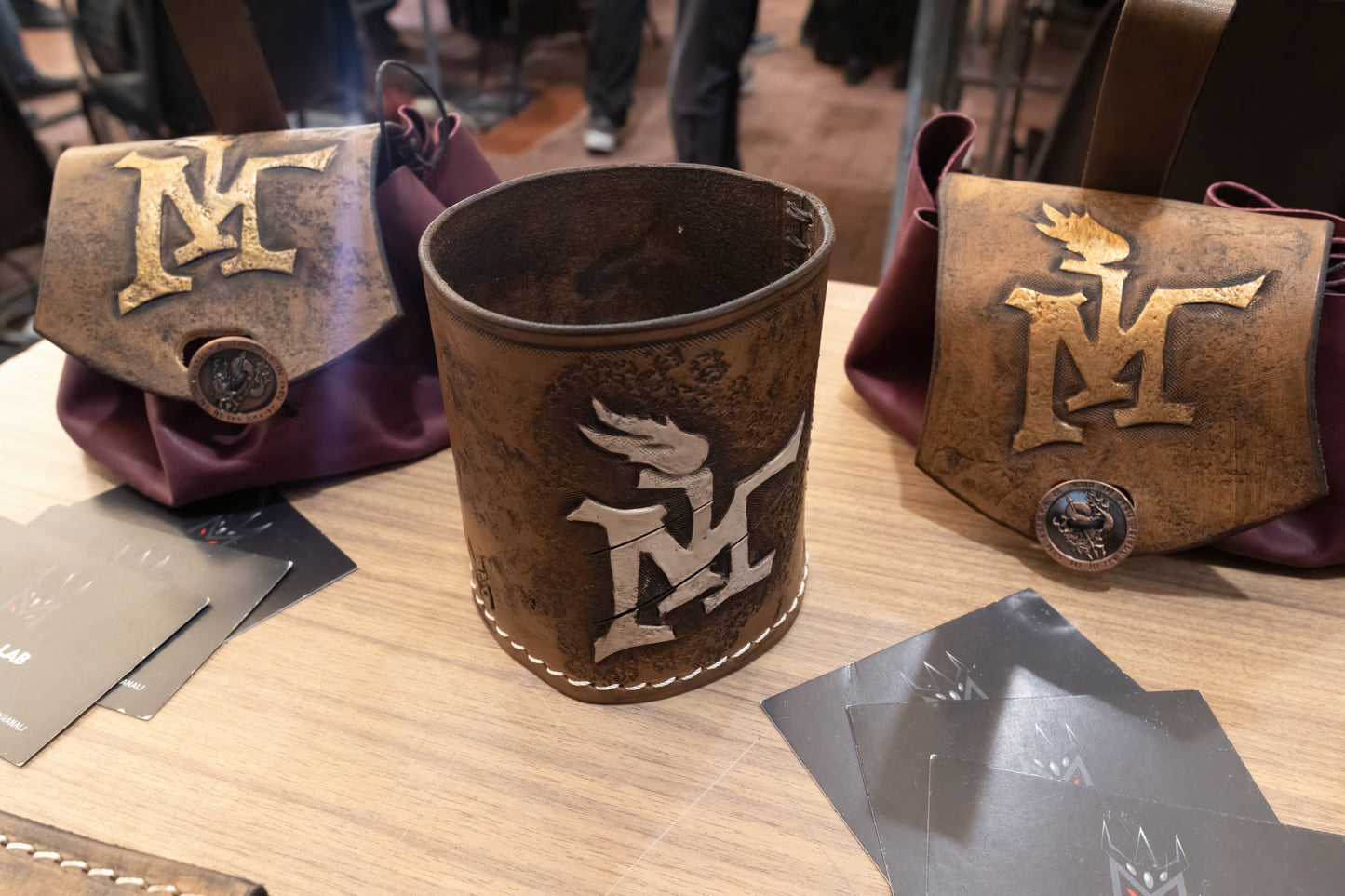 Handcrafted RPG dice shaker, customizable with engraved symbols, perfect for fantasy role-playing and board game nights. Mordheim themed