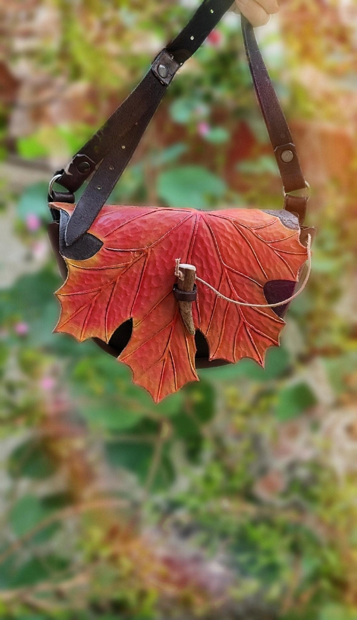 Handmade leather shoulder bag, perfect gift for fall lovers