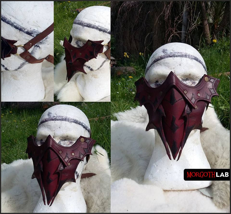 Leather Dragon Mask muzzle half face MASK fantasy larp cosplay costume warrior alchemist steampunk high quality leather red black custom