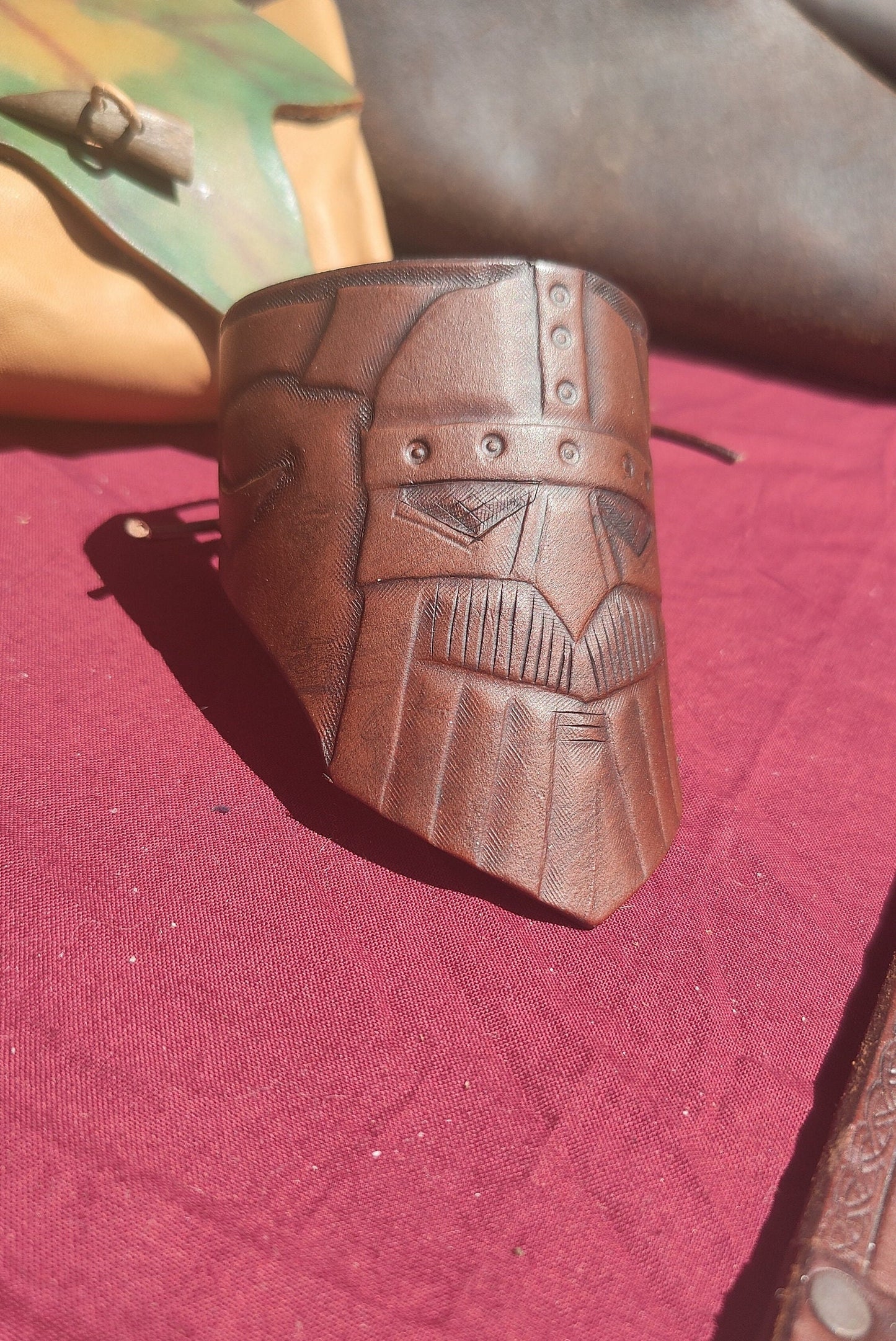 Handmade Viking leather bracelet, a perfect LARP accessory for reenactments, medieval fairs, and cosplay events