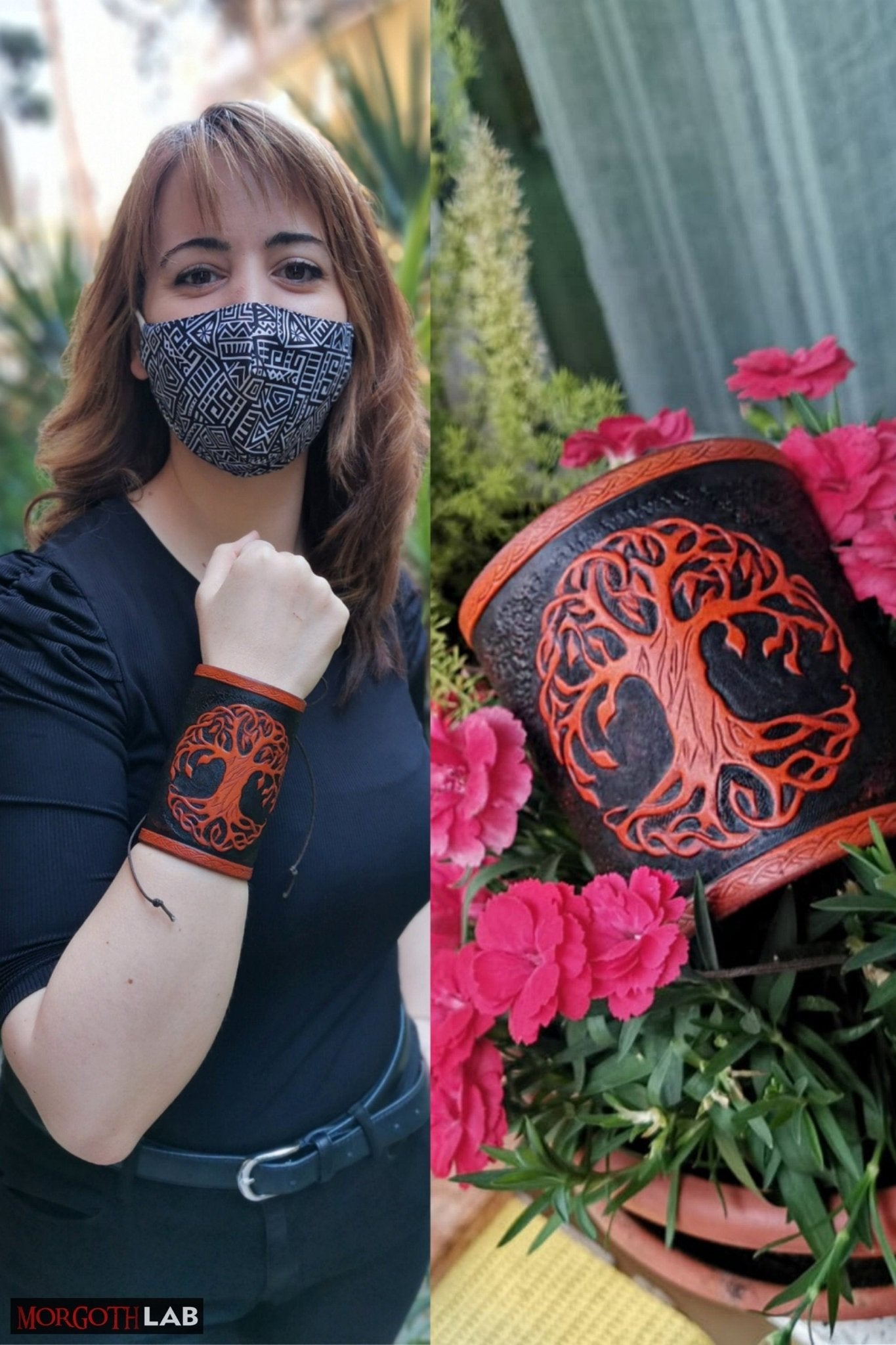 Custom tree of Life yggdrasil engraved leather armlet, fully handmade with high-quality Italian leather for a unique and personal touch