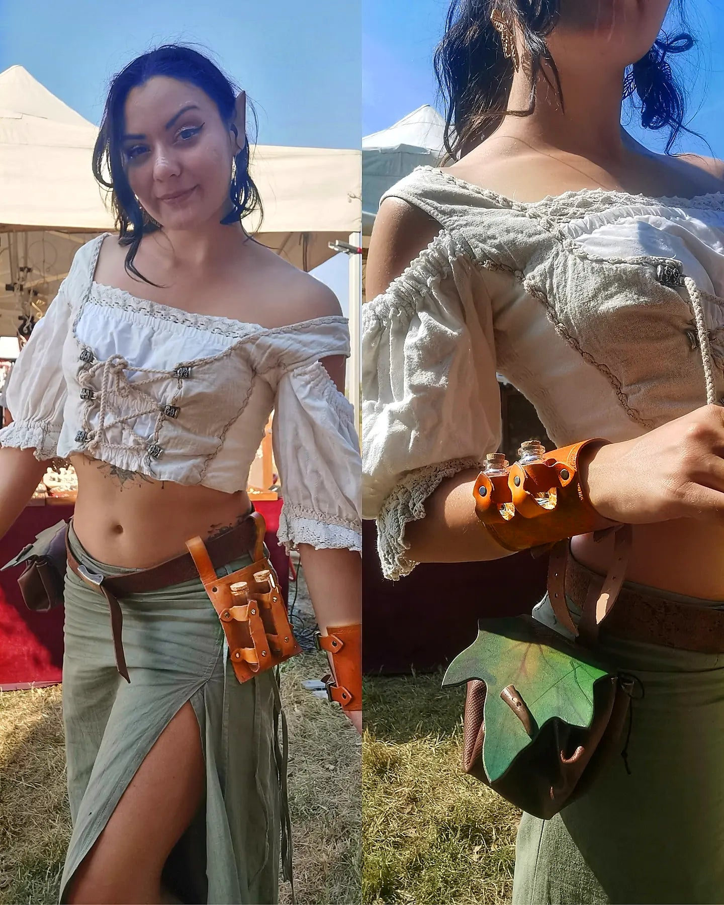 Shop renfaire leather accessories like our mana and health potion holder with included flasks