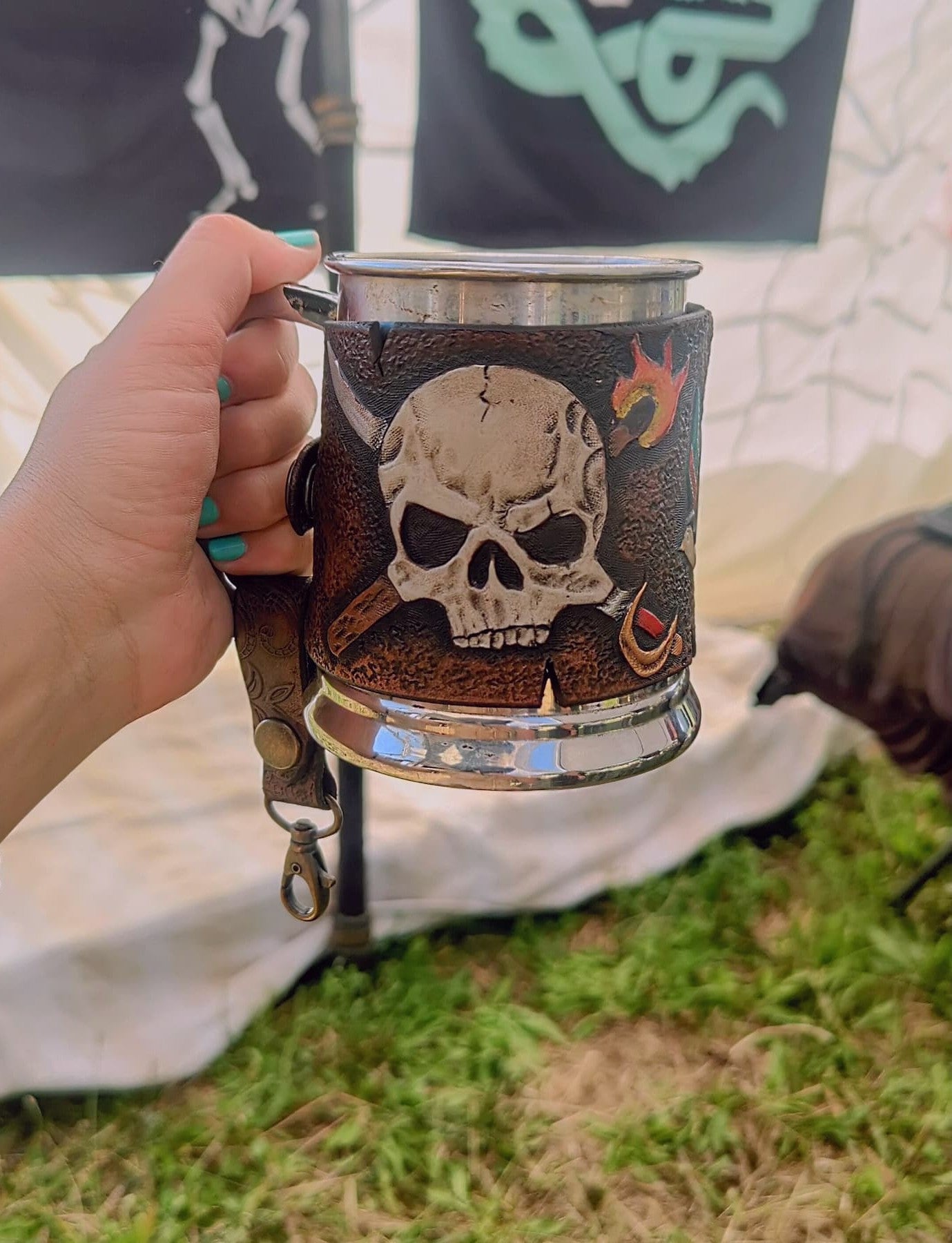 CUSTOM BEER MUG with Hand-Engraved Leather Band