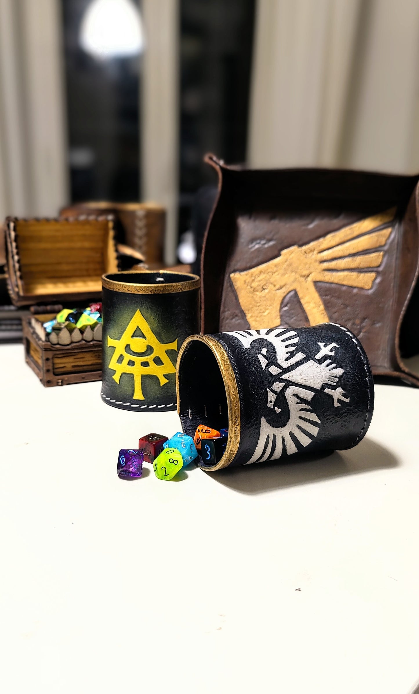 RPG gaming dice cup with custom engraving, ideal for game masters, players, and collectors of tabletop accessories. Warhammer themed