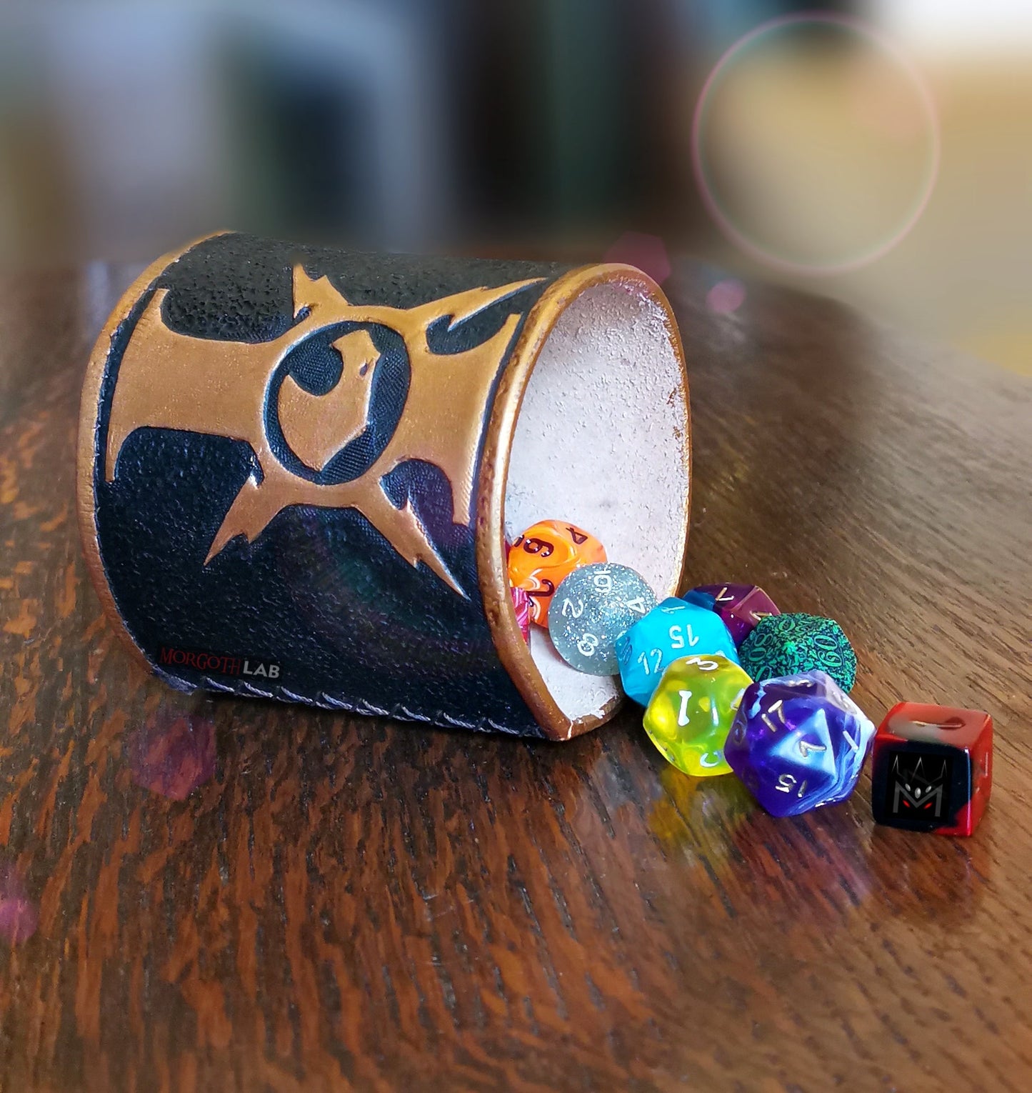 RPG gaming dice cup with custom engraving, ideal for game masters, players, and collectors of tabletop accessories