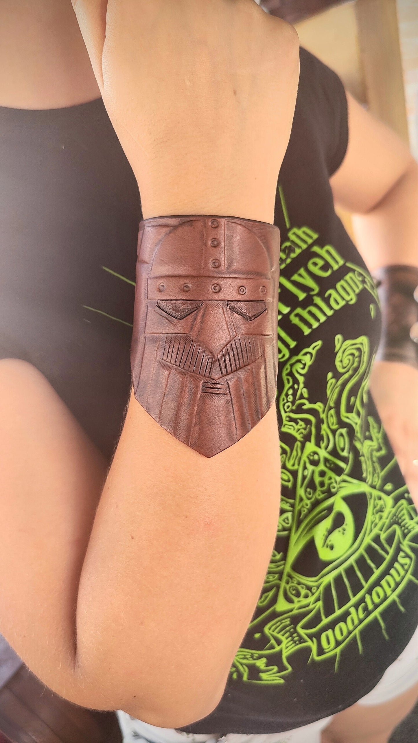 Handmade Viking leather bracelet with Norse-inspired engravings, crafted from premium Italian vegetable-tanned leather for durability and authenticity