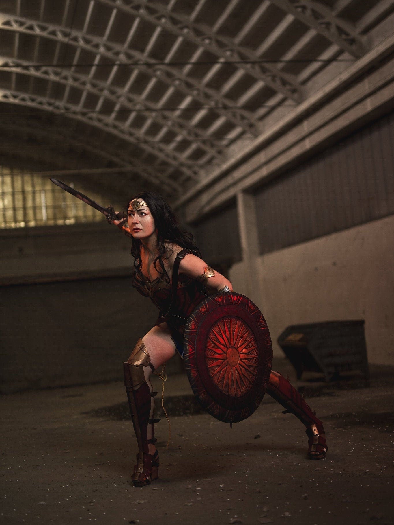 Handmade Wonder Woman bracers, tiara, and corset, part of a high-quality cosplay set crafted with care.