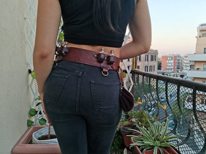 Premium quality handmade leather belt with adjustable fit for LARP and fantasy gear, with 4 potion flasks