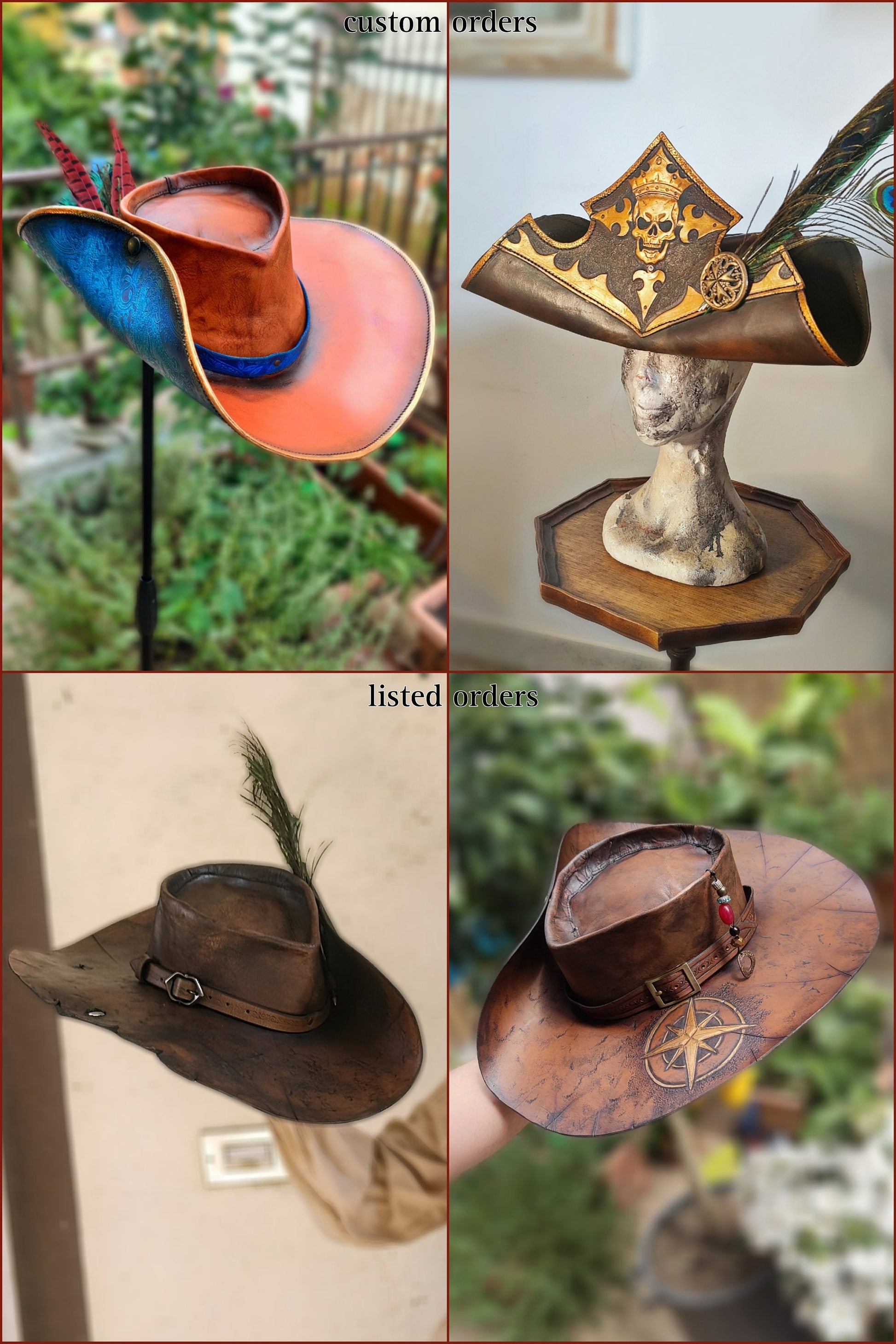 Artisan crafting handmade leather hats in an Italian workshop - musketeer, pirate and cavalier vegetable tanned hats!