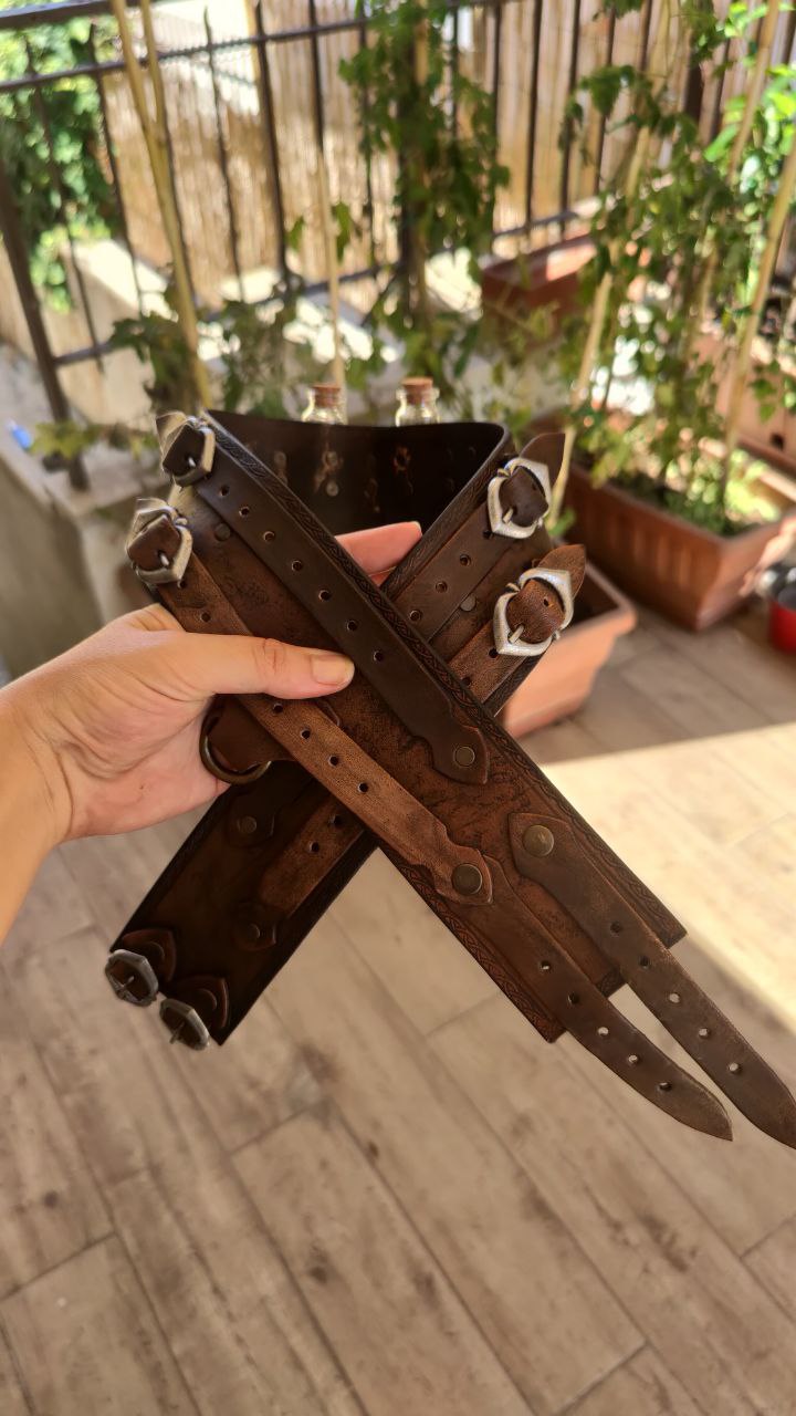 Handcrafted leather belt, adding authenticity to medieval LARP costumes