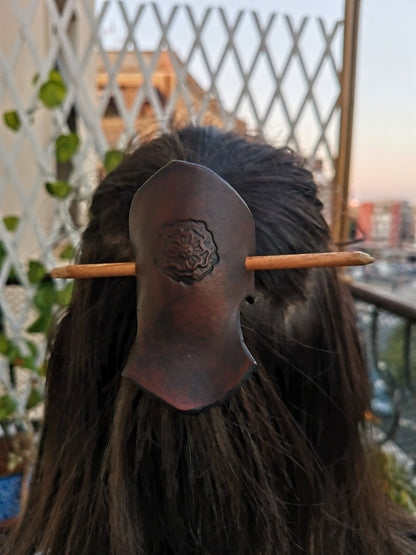 Cute custom HAIR CLIP handmade clasp gift for her Larp celtic knot pagan boho viking leather high quality engraved jewel women accessory