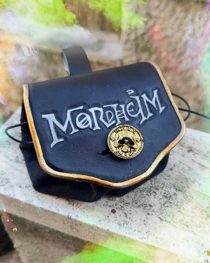 Coin purse leather purse with skull decoration skeleton design for larp fashion pirate clutch bag - MorgothLab