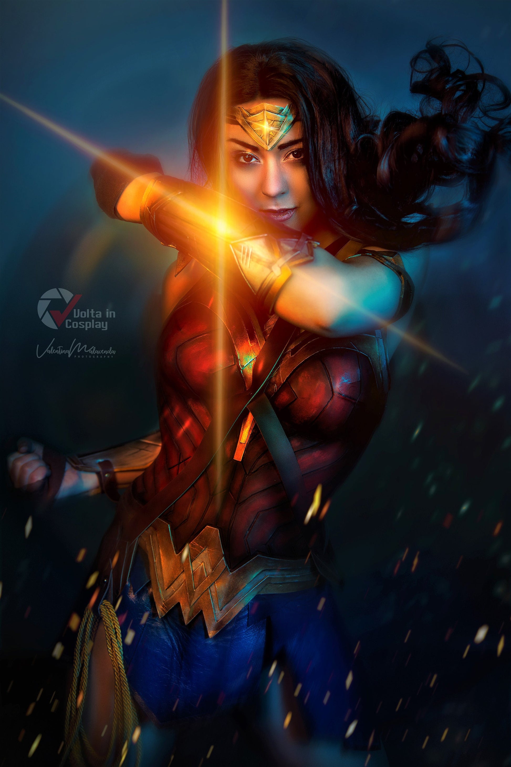 Custom Wonder Woman cosplay costume, available in soft foam or high-quality leather for an authentic superhero look.