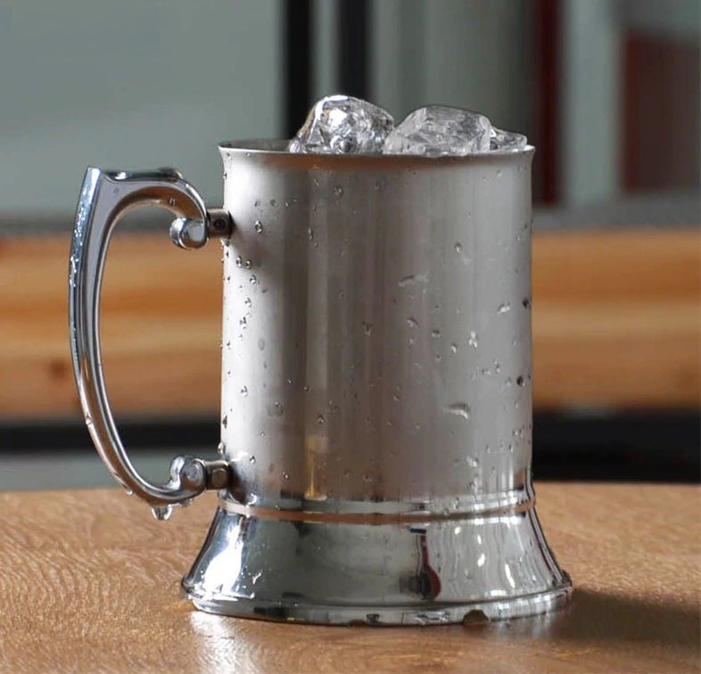 CUSTOM BEER MUG inox steel with leather band - MorgothLab