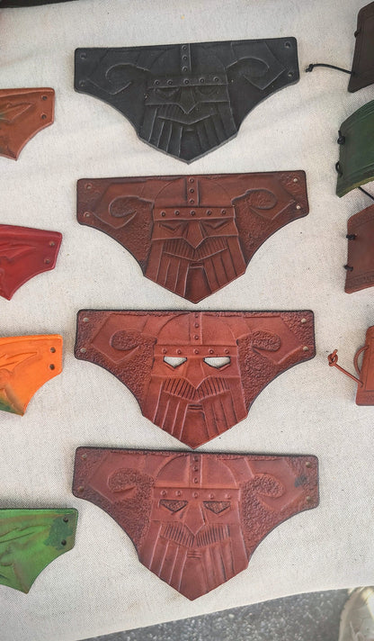 Custom-color Viking leather bracelet available in black, red, green, beige, brown, and dark brown, or with personalized engraving
