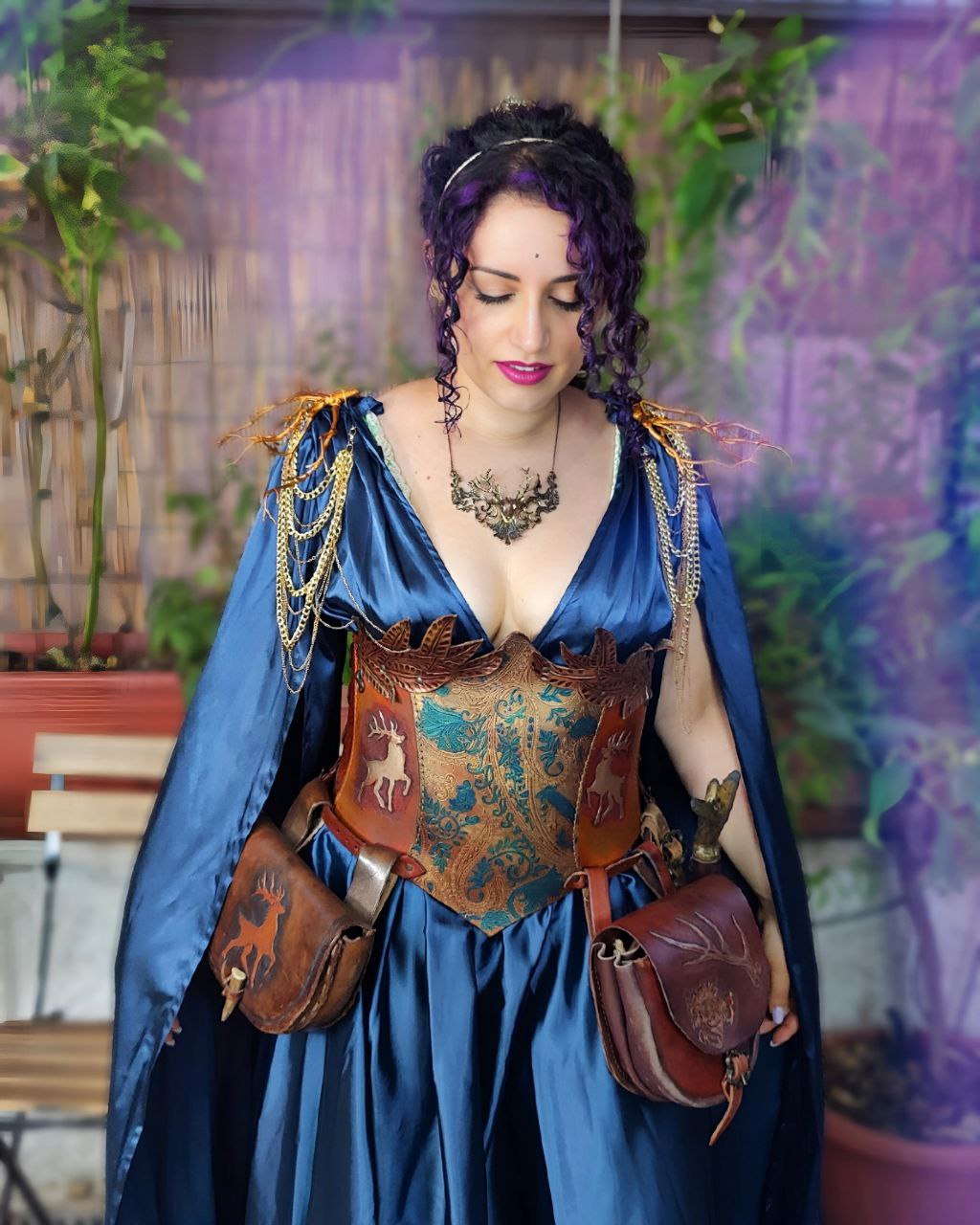 Adjustable medieval corset with intricate engravings, made by an expert Italian artisan using eco-friendly leather