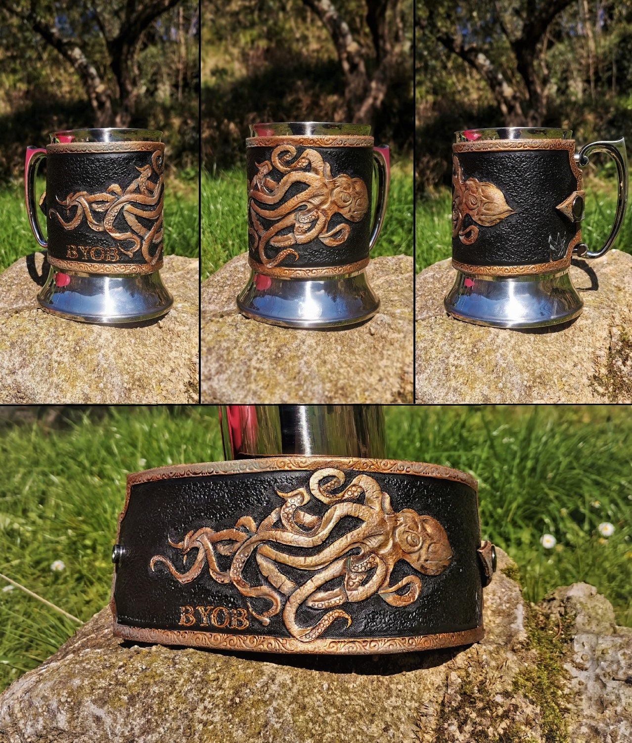 Engraved leather tankard with custom designs – made from high-quality vegetable-tanned Italian leather