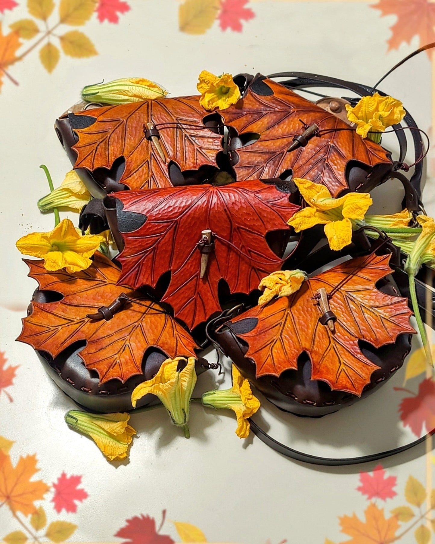 Bag with autumn maple leaf purse leather handbag 