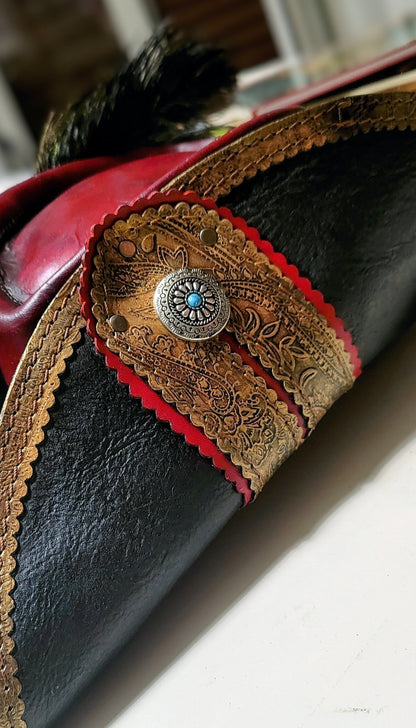 Close up of the Handmade Decorations on morgothlab's Leather tricorn