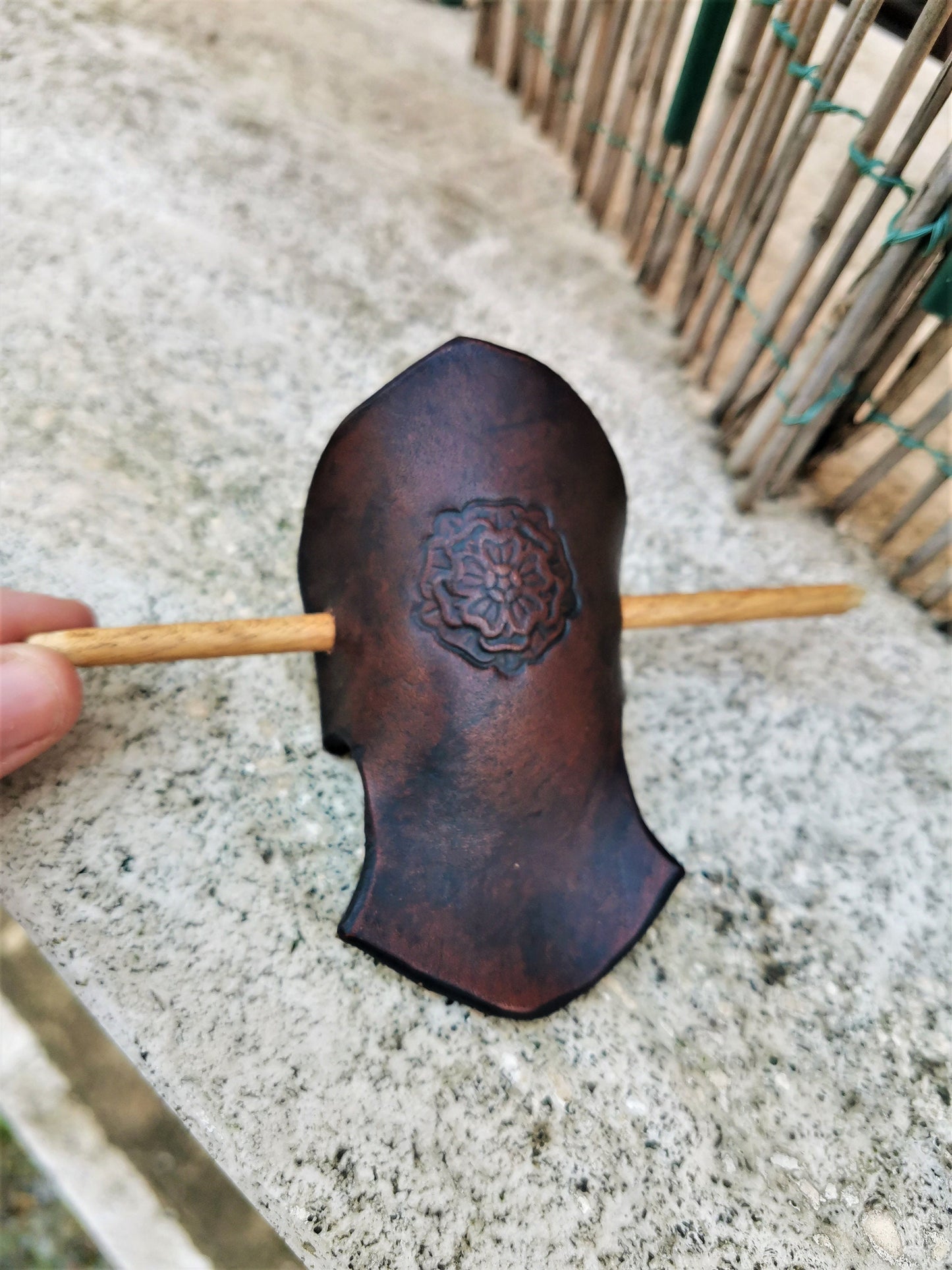 Medieval and fantasy-inspired leather hair accessory, handmade with expert craftsmanship.