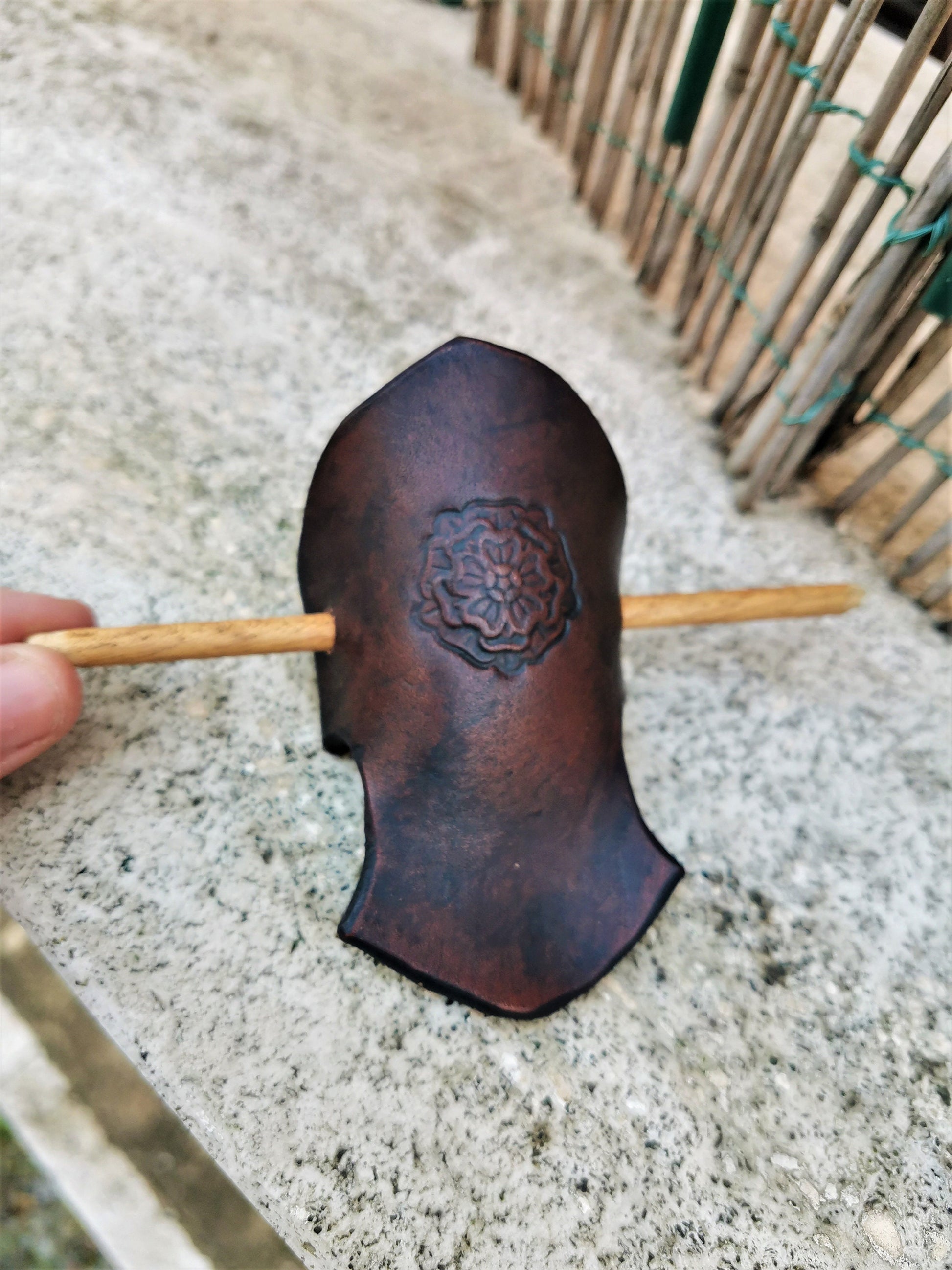 Medieval and fantasy-inspired leather hair accessory, handmade with expert craftsmanship.