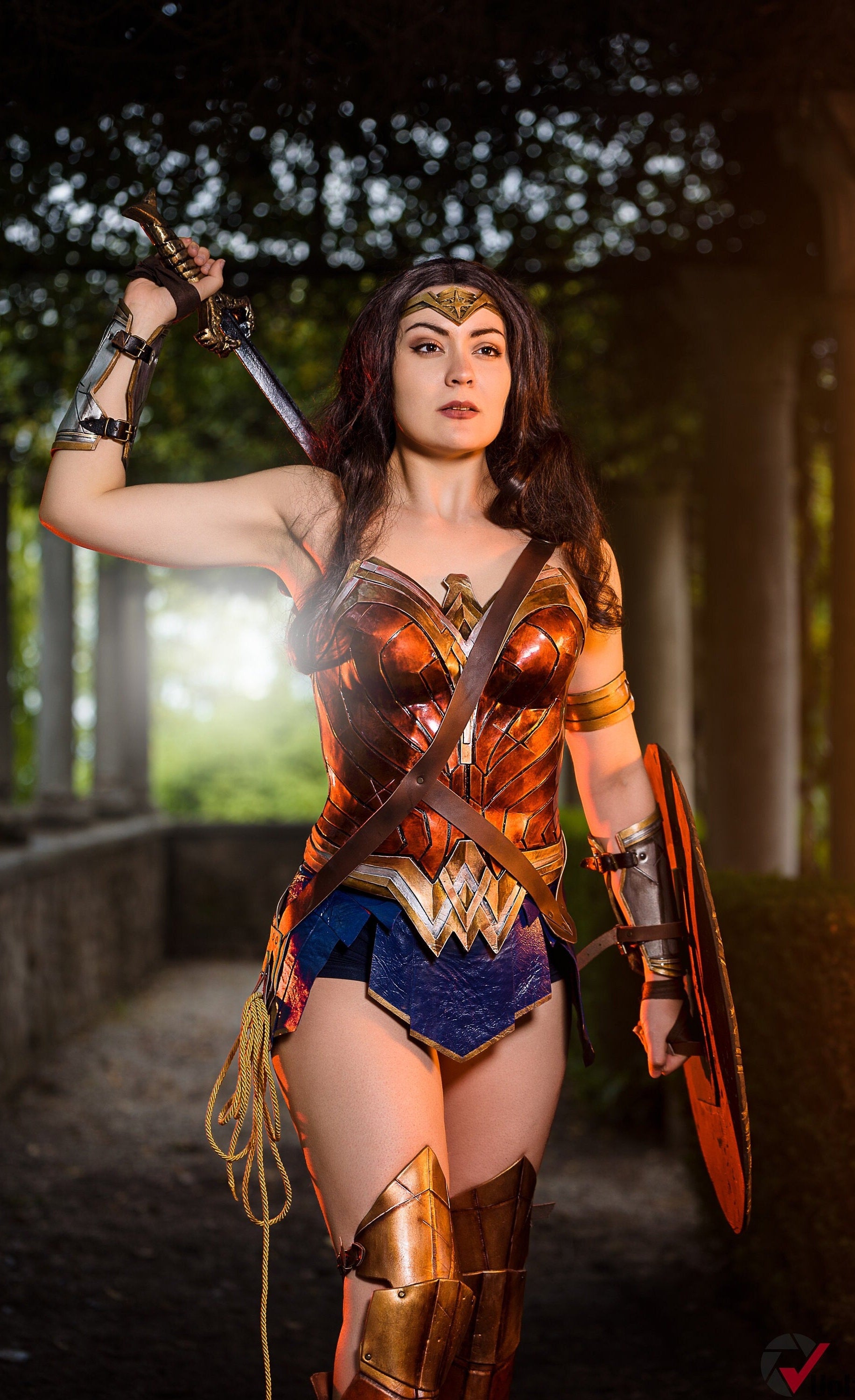 Wonder Woman cosplay armor inspired by Gal Gadot, handmade with detailed craftsmanship and airbrushed color