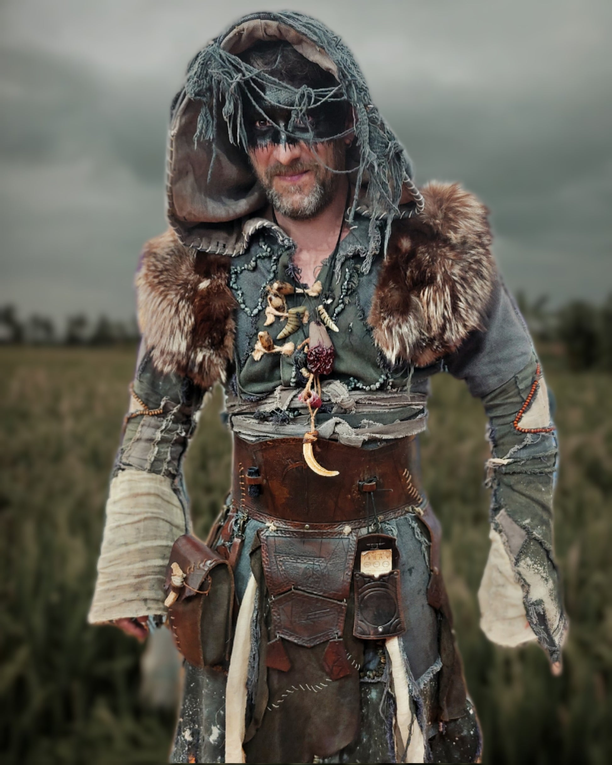 Handmade leather waistbelt with rune decoration, part of a complete armor set for LARP, cosplay, and fantasy adventures - wore by barbarian larper