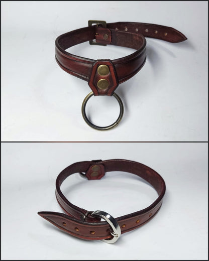 Handmade leather collar, crafted by an Italian artisan with customizable design and colors.