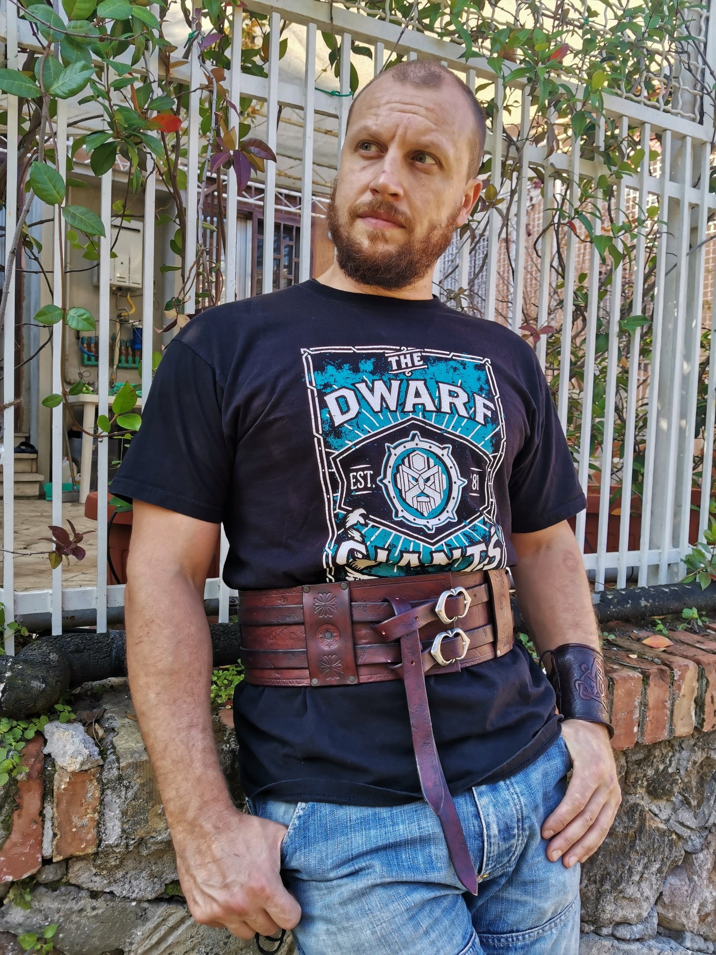 Handmade leather belt with a stylish double buckle and Celtic-inspired design. Perfect for costumes, larp, fitness enthusiasts, or everyday wear