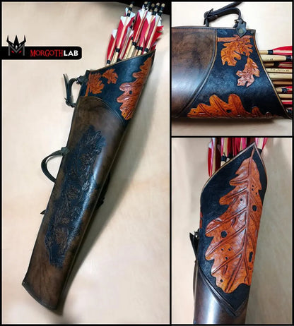 Oak Leaves Leather Quiver - Handmade & Custom