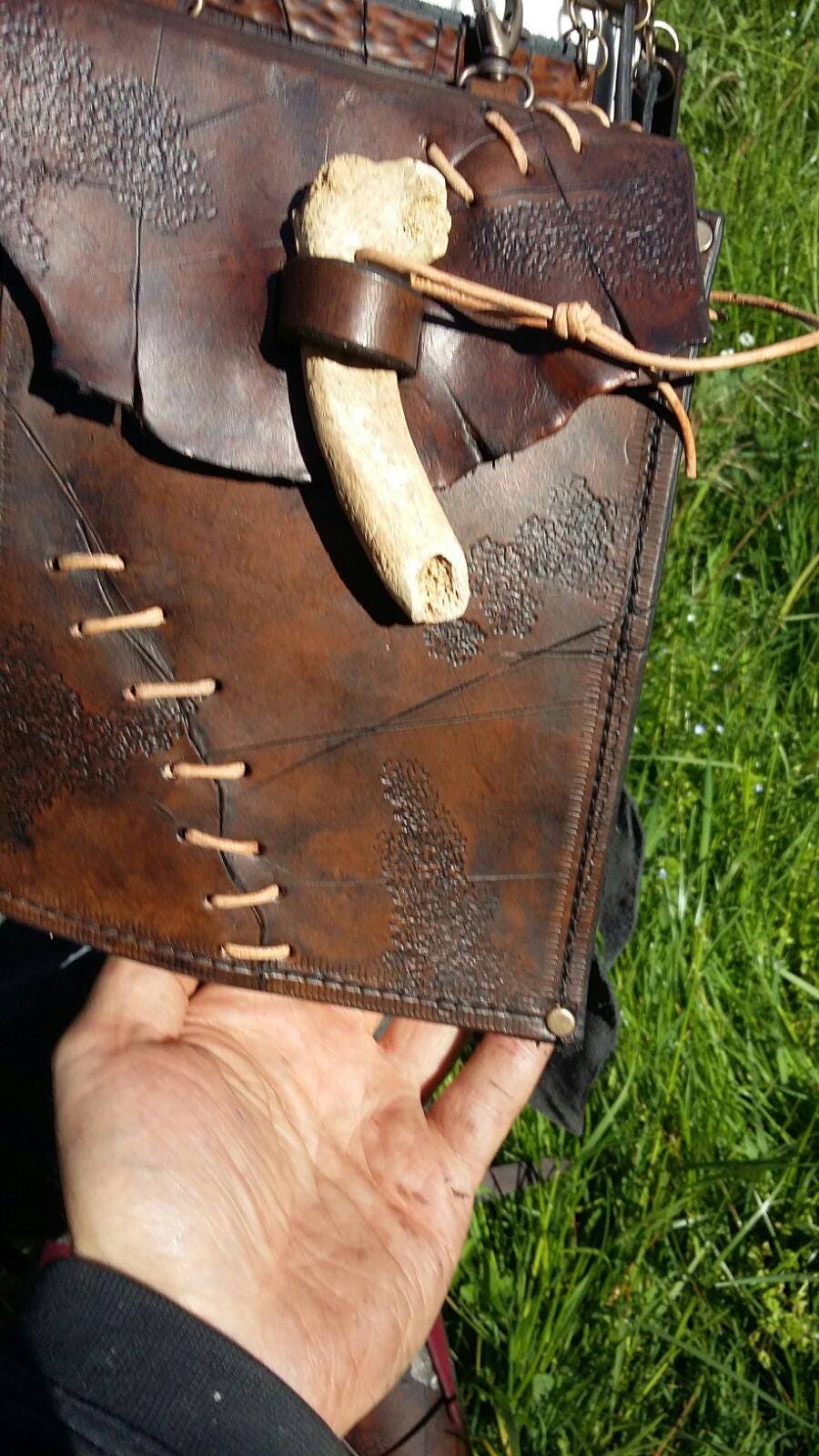 Leather belt tassets faulds skirt armor of tribal barbarian with rune leather handbag bones armor larp cosplay waistband viking armour