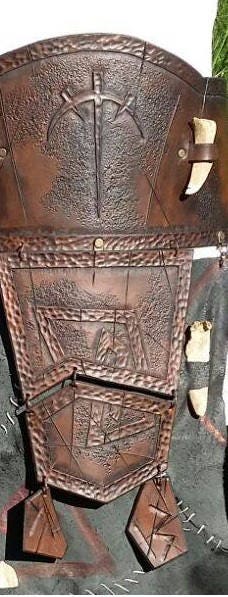 Leather belt tassets faulds skirt armor of tribal barbarian with rune leather handbag bones armor larp cosplay waistband viking armour