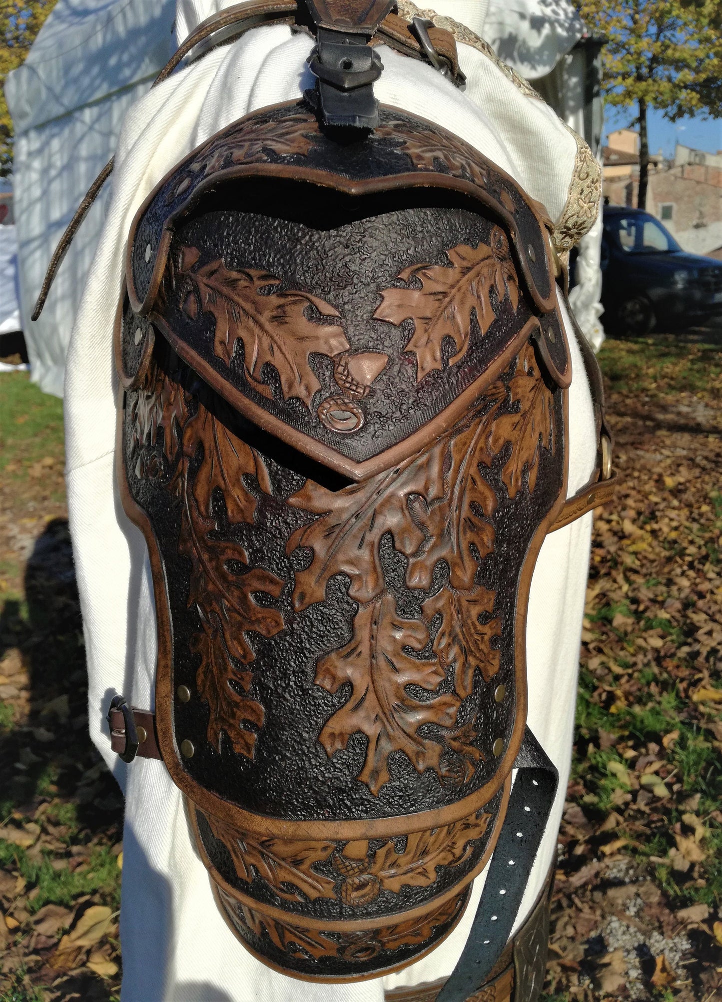 Leather armor with eagle hawk leather spaulder pauldron belt tassets light warrior larp cosplay theater armor medieval fantasy costume