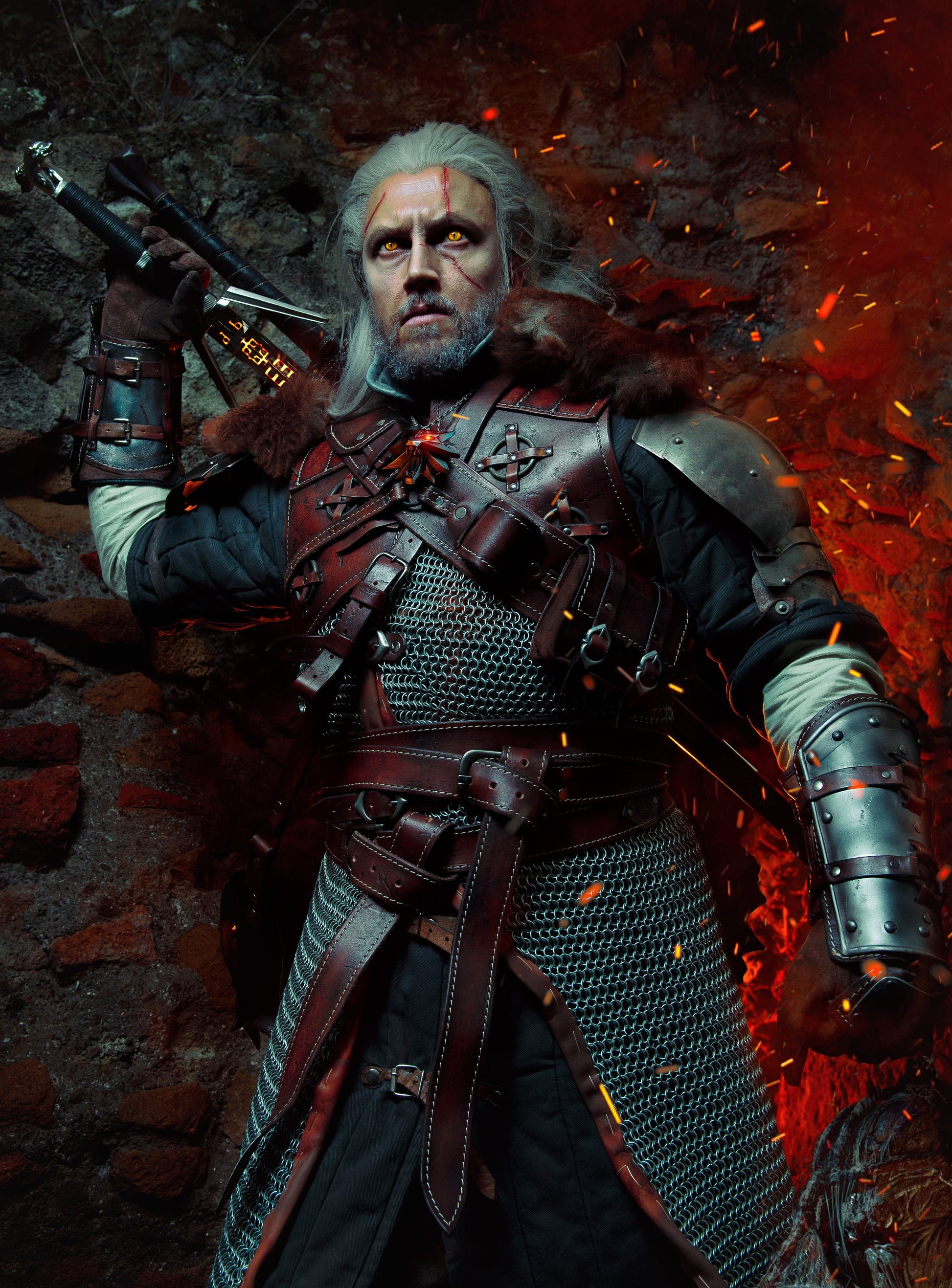 The Witcher 3 Wild Hunt Geralt Ursine Armor Pettorale + Pelliccia / Fatto a mano taglia personalizzate in vera pelle di alta qualità