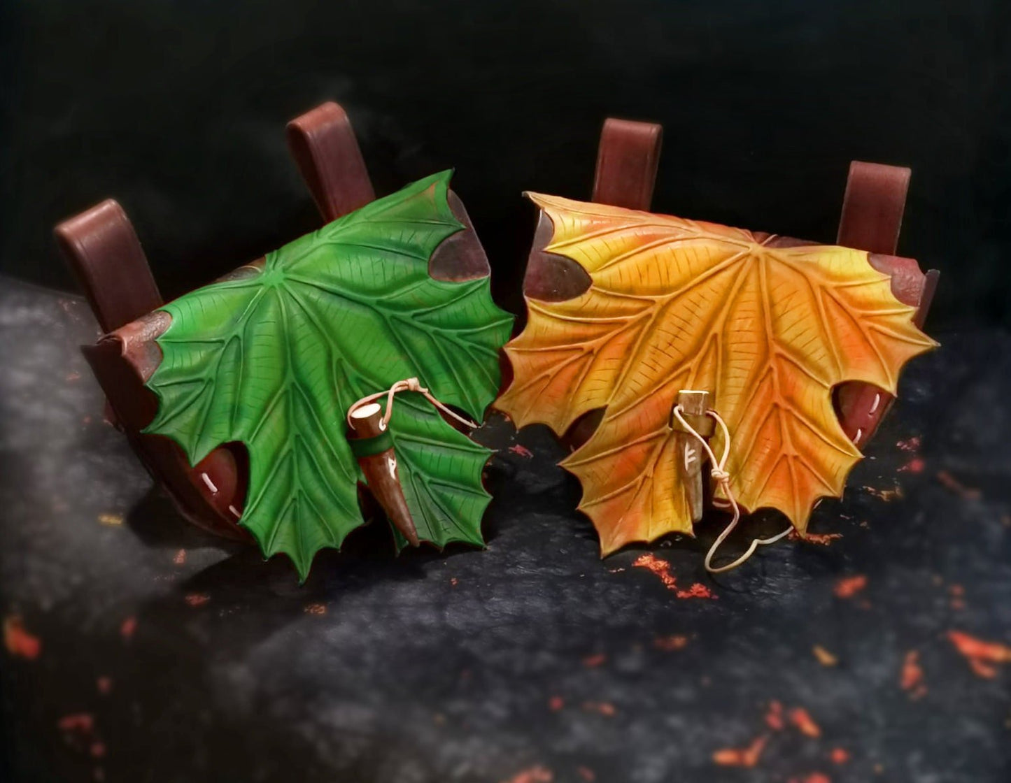 Green and Yellow handmade belt bags, perfect for fall lovers
