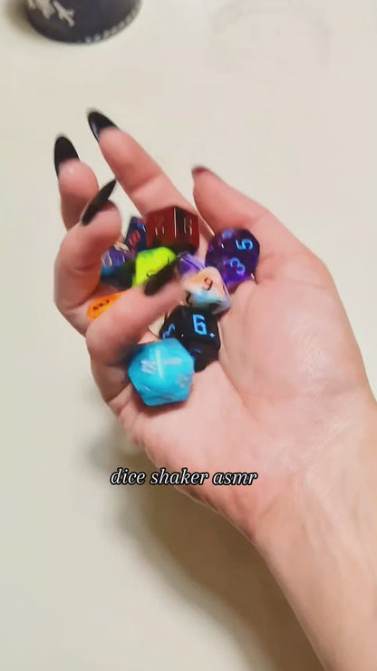 Video of Custom leather dice cup with engraved designs, perfect for D&D, warhammer, Blood Bowl, and tabletop role-playing game