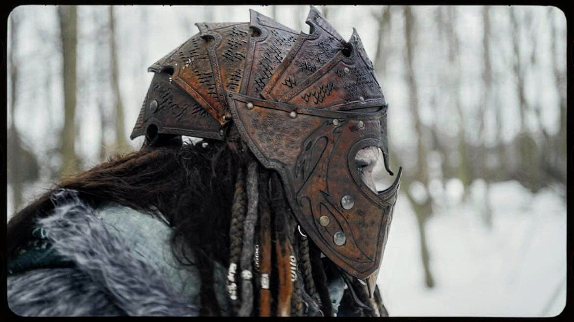 Scale LEATHER HELMET / Handmade Medieval Fantasy Helm for Larp & Cosplay